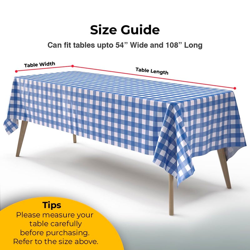 Exquisite Picnic Table Cover - 12 Pack Premium Rectangle Plastic Tablecloth - Blue & White Checkered BBQ Plastic Table Cover - Gingham Checkerboard Disposable Plastic Tablecloth 54" x 108" Rectangle - Image 2